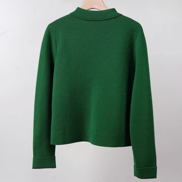 Sezane Betty Wool Cardigan Sweater Jacket Green Crochet Womens Small - Picture 4 of 7